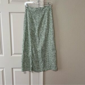 Shein Sage Green Floral Midi Skirt Side Slit Cottagecore Boho Size Small